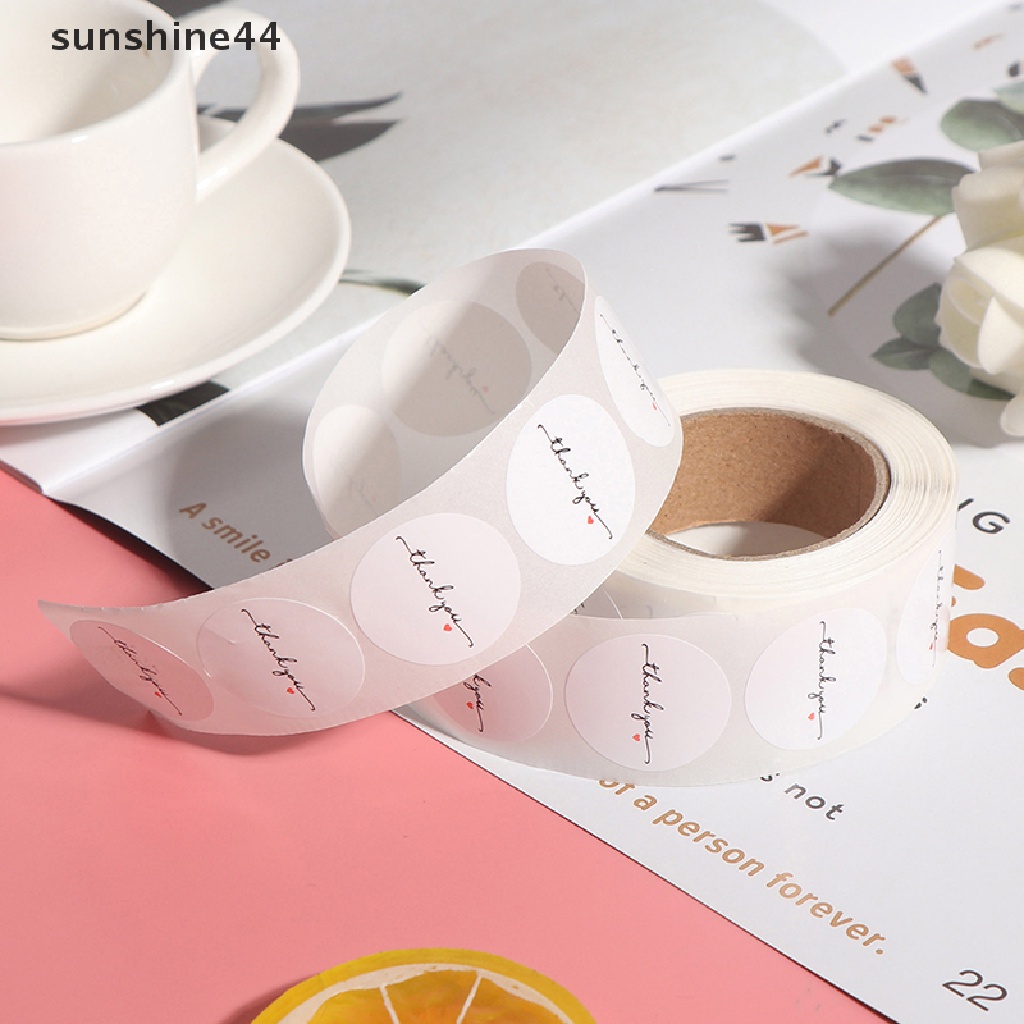 Sunshine 500pcs / roll Stiker label Bulat Tulisan thank you Warna Putih 1 inch Untuk scrapbook