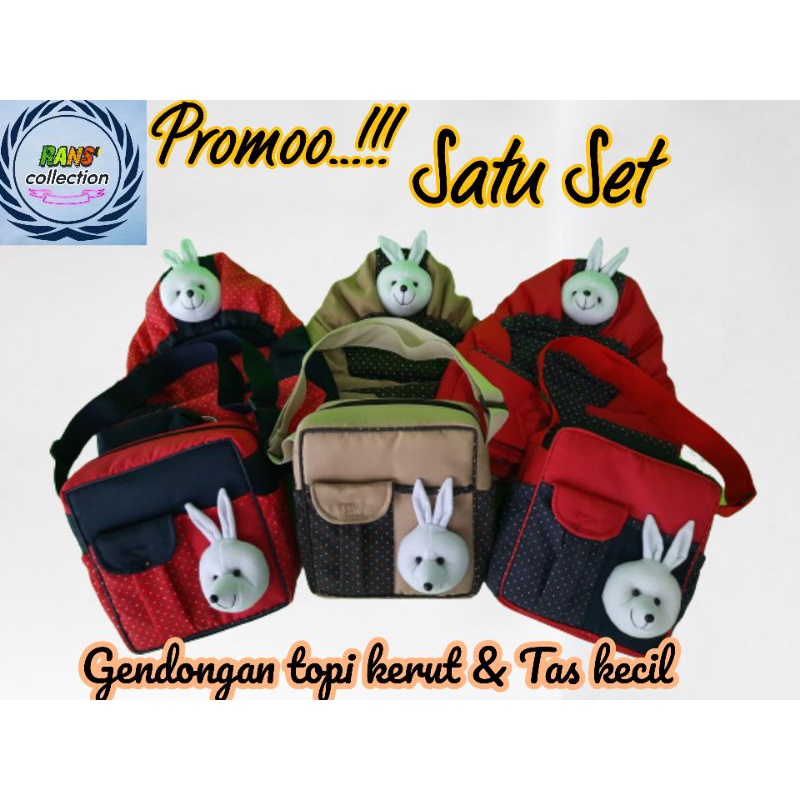 gendongan bayi topi kerut &amp; tas bayi kecil (1 set)