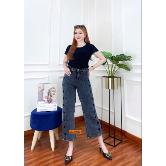 CELANA JEANS LOVE KULOT BORDIR WANITA