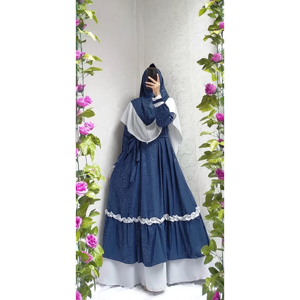 Gamis wolfis embos set jilbab syari free cadar niqob purdah terbaru muslimah fashion modis kalea