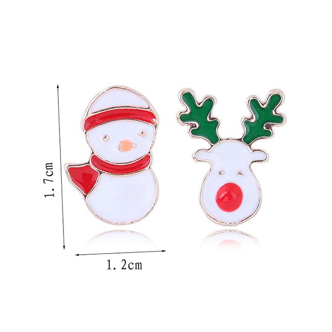 LRC Anting Tusuk Fashion Multi-color Snowman Shape Decorated Earrings (satu pasang)