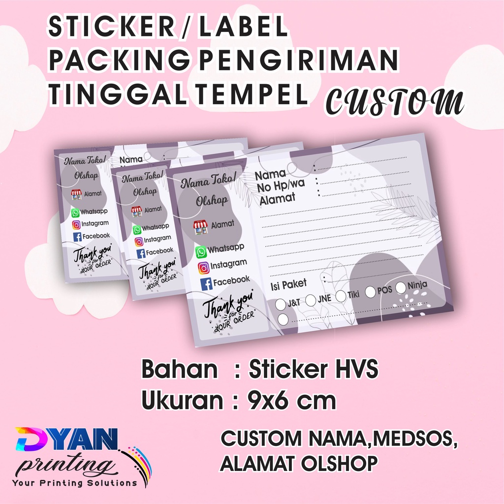 STIKER LABEL PENGIRIMAN PACKING ONLINE SHOP CUSTOM UKURAN 9X6CM COD/BAYAR DITEMPAT