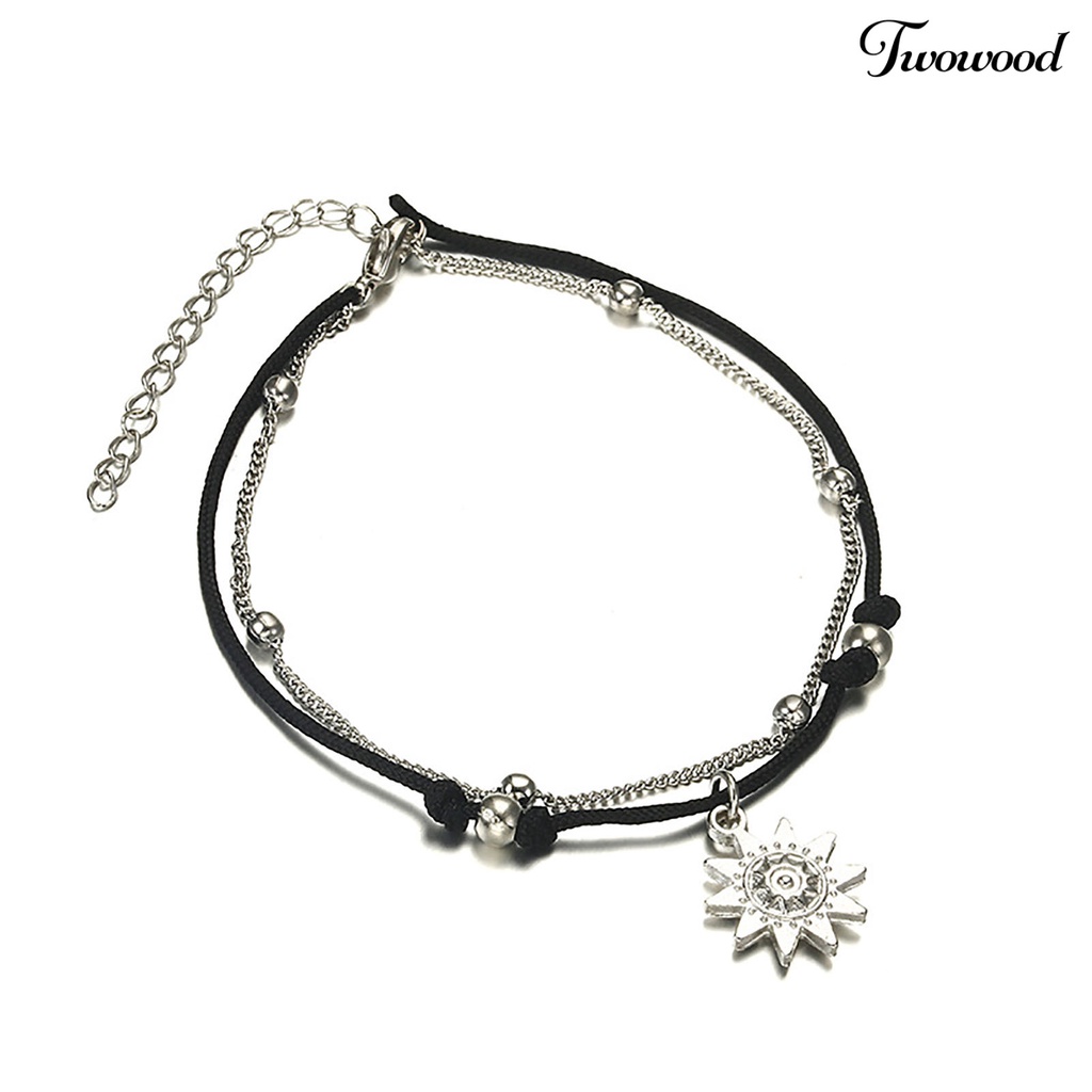 Gelang Kaki Rantai Ganda Liontin Matahari Bahan Alloy Gaya Bohemian Untuk Wanita