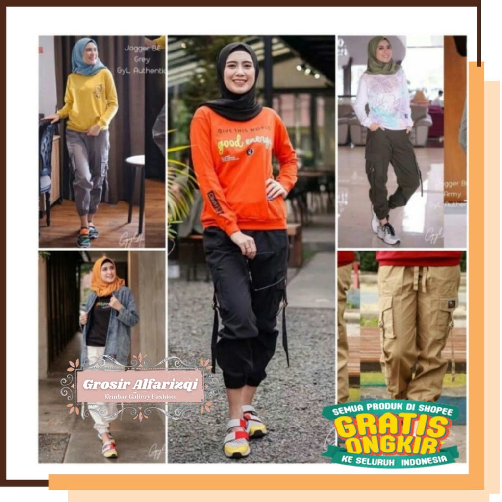 Black Kombinasi White Blue Navy Dongker Light Dark / Celana Panjang  Baggypants Cargo Jogger Pants W