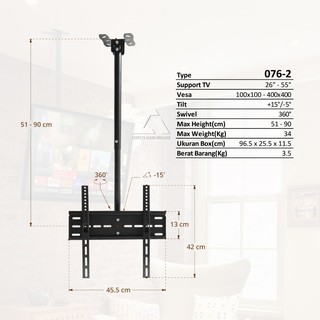  Bracket TV gantung ceiling plafon 076 2 26 55 Tilt 