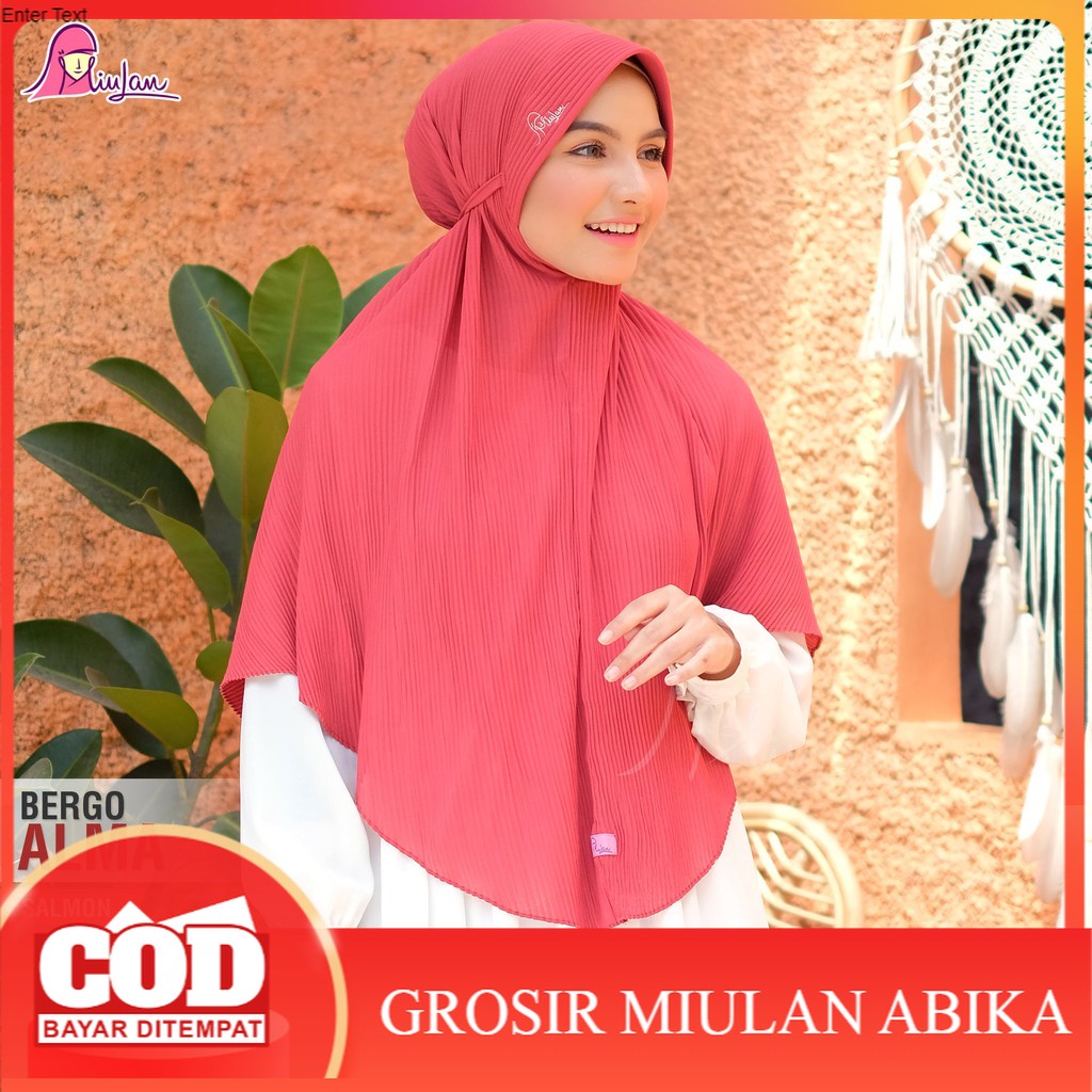 Bergo Alma -Miulan Hijab Jilbab Dewasa Kerudung Instan Maryam  Jumbo Plisket tali dengan pet krudung