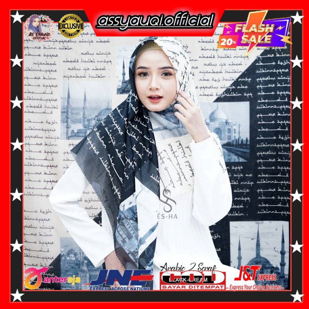 Hijab Segiempat Voal Premium Motif Koran Arab // Arabic News Scarf // Lasercut Koran Ara
