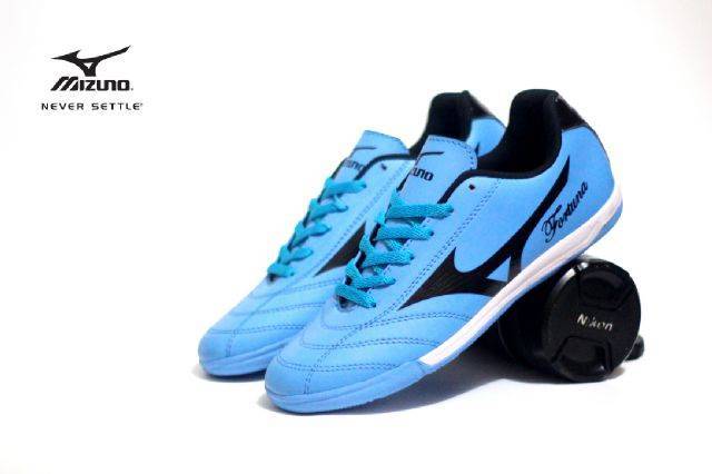 SEPATU FUTSAL MIZUNO FORTUNA SNEAKERS RUNNING LARI BIRU HITAM SOL KARET MENTAH SIZE 39-43