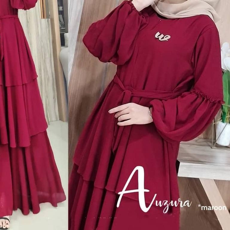✶ Anzura Dress / Gamis Muslim Ceruty Babydoll Terbaru 2021 / Dress Polos Casual Lengan Balon Kekinia