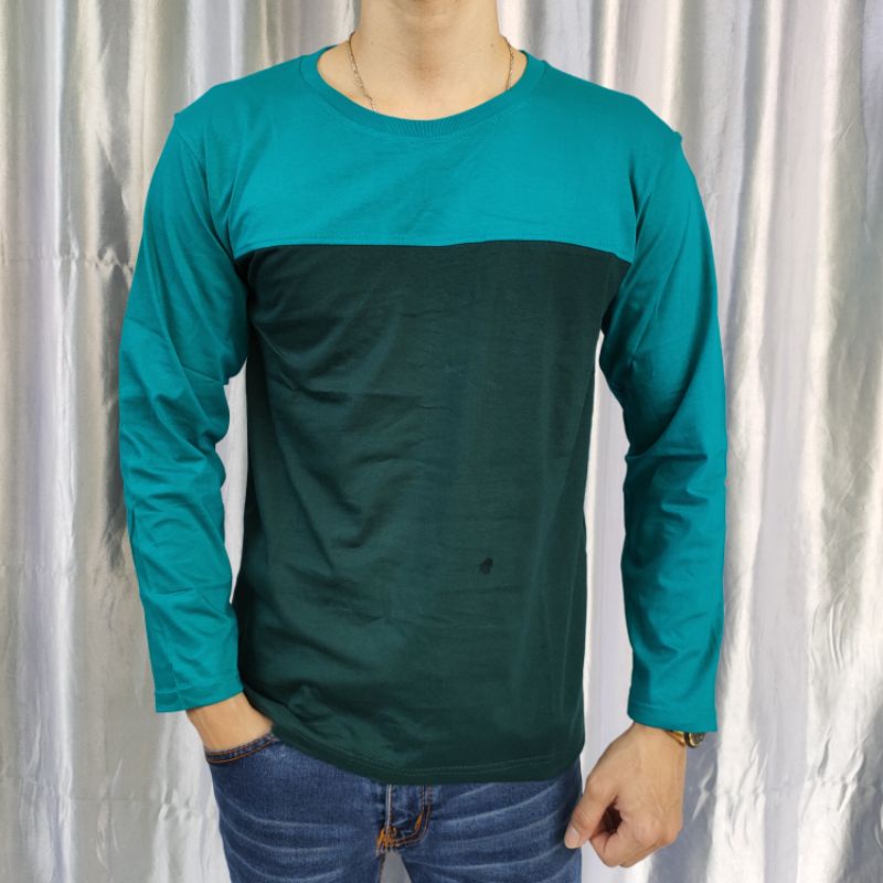 kaos reglan polos kombinasi TOSCA-HIJAUBOTOL uk 20 22 S M L XL XXL