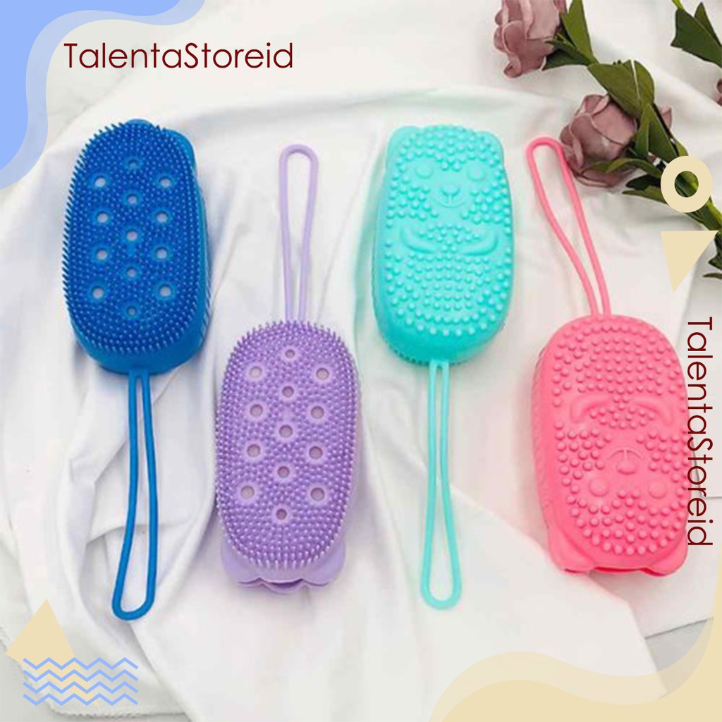 Spon Mandi Sabun Batang Cair 2In1 Silicone Bath Scrubbing Mud Bath Bubble Brush