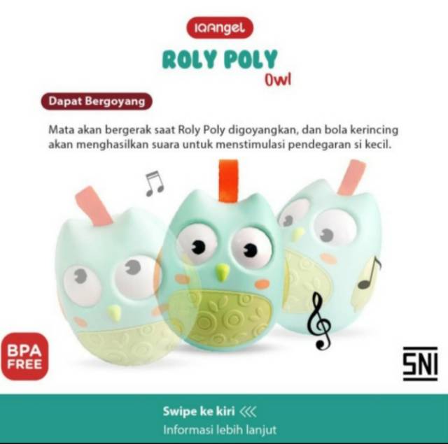 IQ Angel Roly Poly Owl Chime Rattle  Baby Toys Mainan Bayi Edukatif