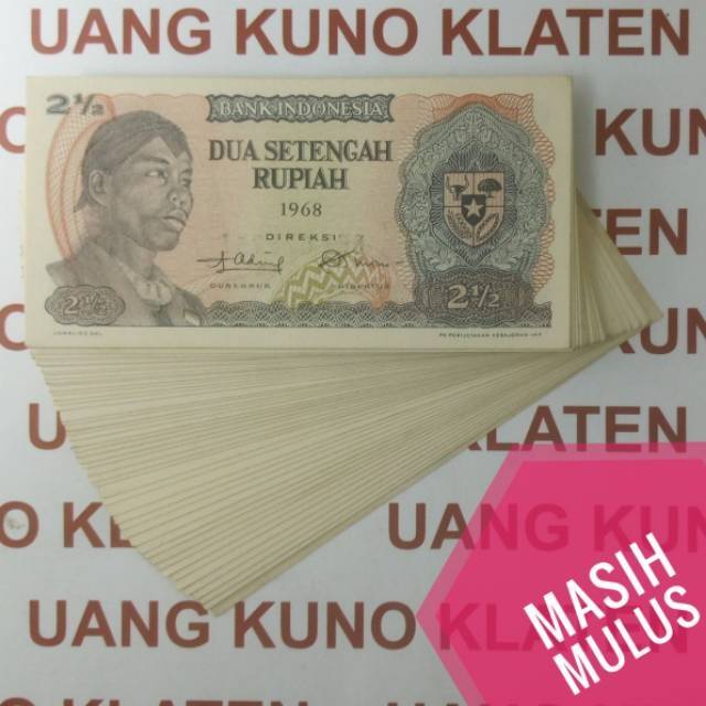 Gress Mulus Asli 2½ Rupiah Sudirman tahun 1968 Seri Jendral Sudirman dirman Rp 2,5 uang kuno kertas Dua setengah duit jadul lawas lama Indonesia Original XF AUNC 2.5 1/2