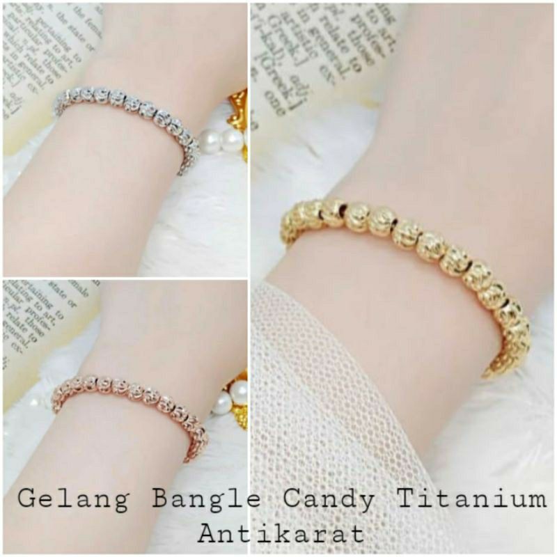 Gelang Bangle/Keroncong Bola-Bola Ukir Titanium Ready 3 Warna