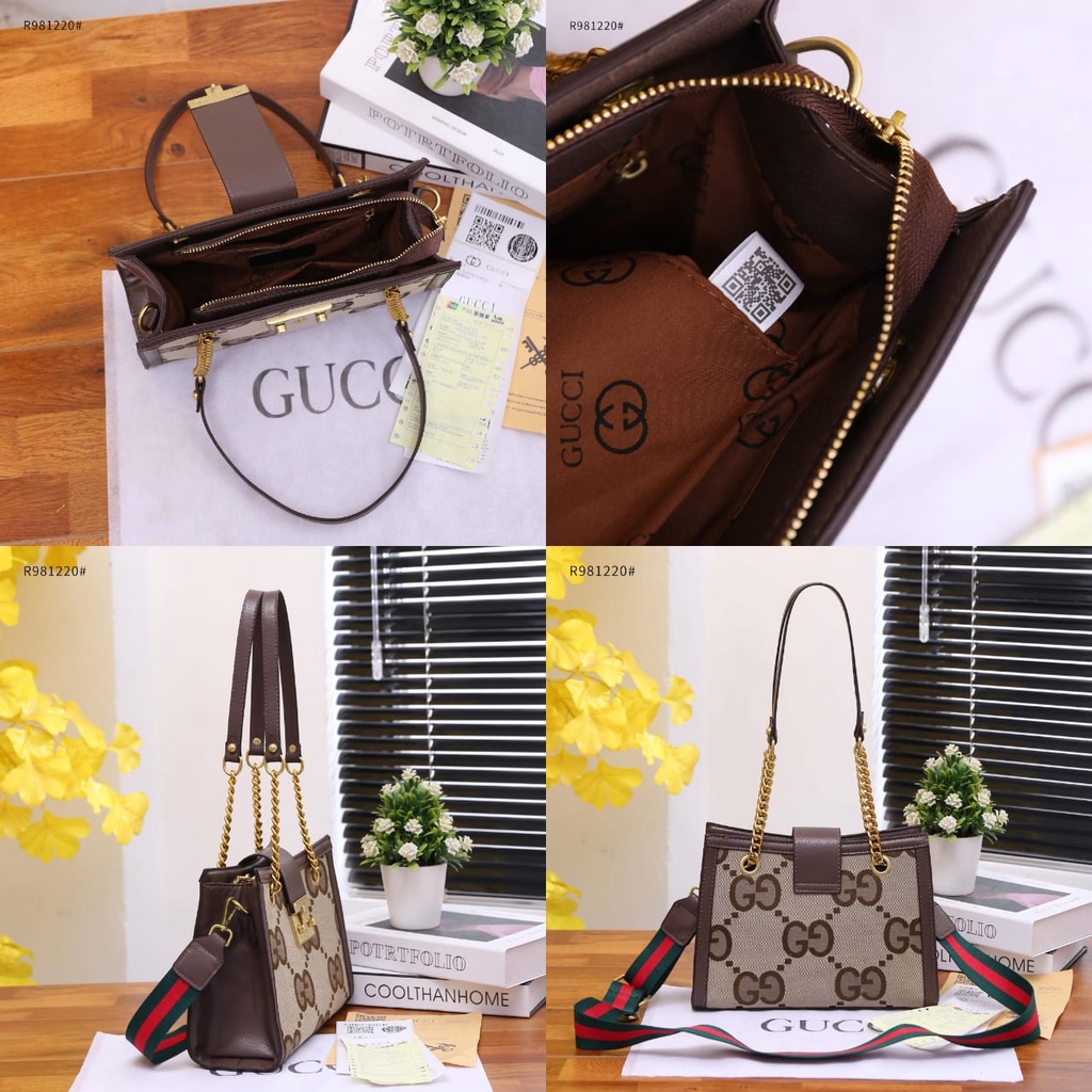 GC Shoulder Bag Jumbo GG in Camel and Canvas R981220
