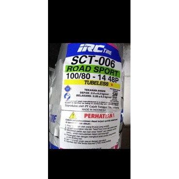 ban luar irc 100/80-14 TT tubles buat motor PCX old/PCX new/Vario 150/vario125.