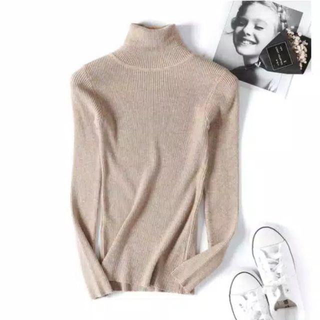 SN - TURTLENECK/LONGNECK sweater rajut wanita ribbed-Crem