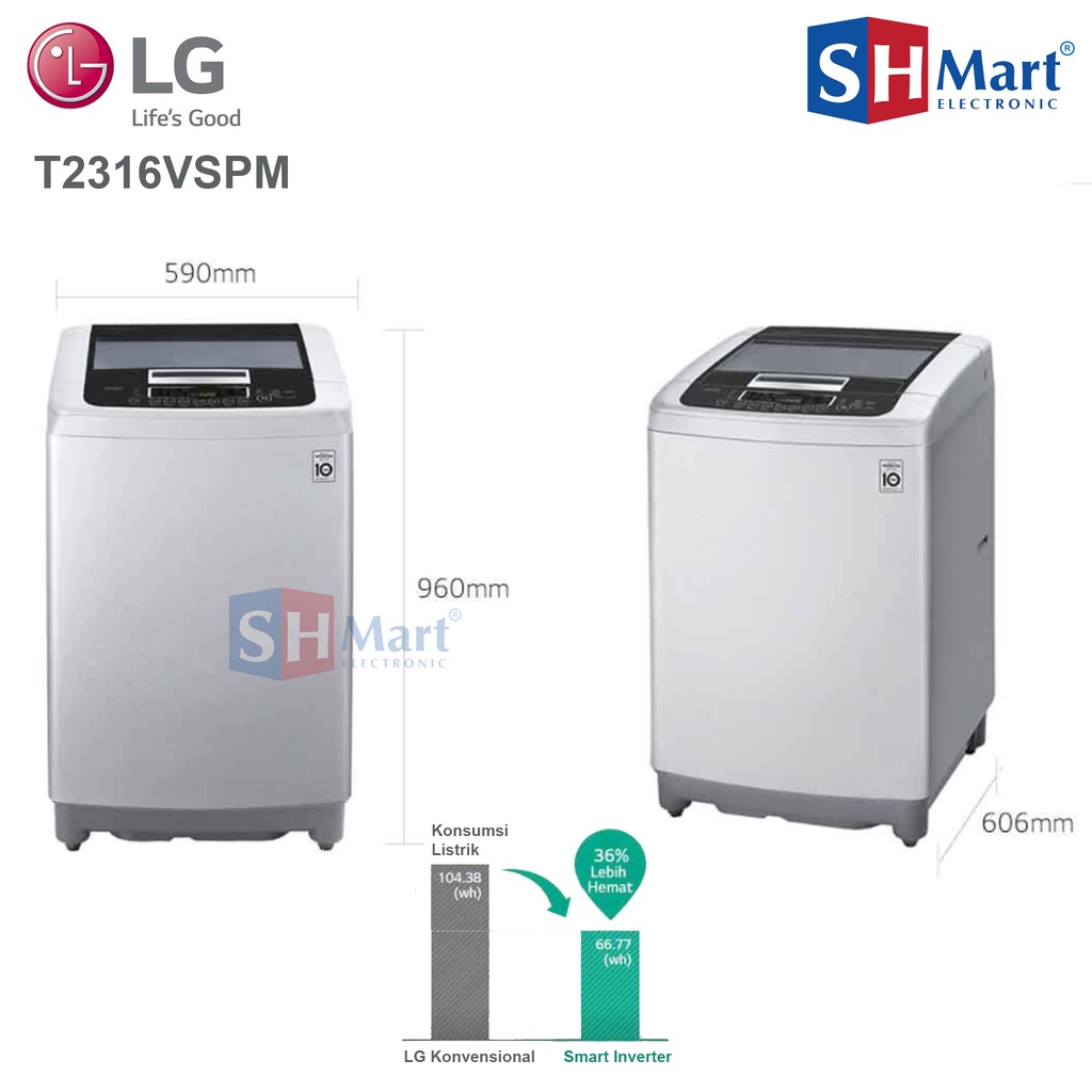 MESIN CUCI LG 1 TABUNG TOP LOADING 16 KG T2516VSPM / 2516VSPM SMART INVERTER HEMAT LISTRIK (MEDAN)