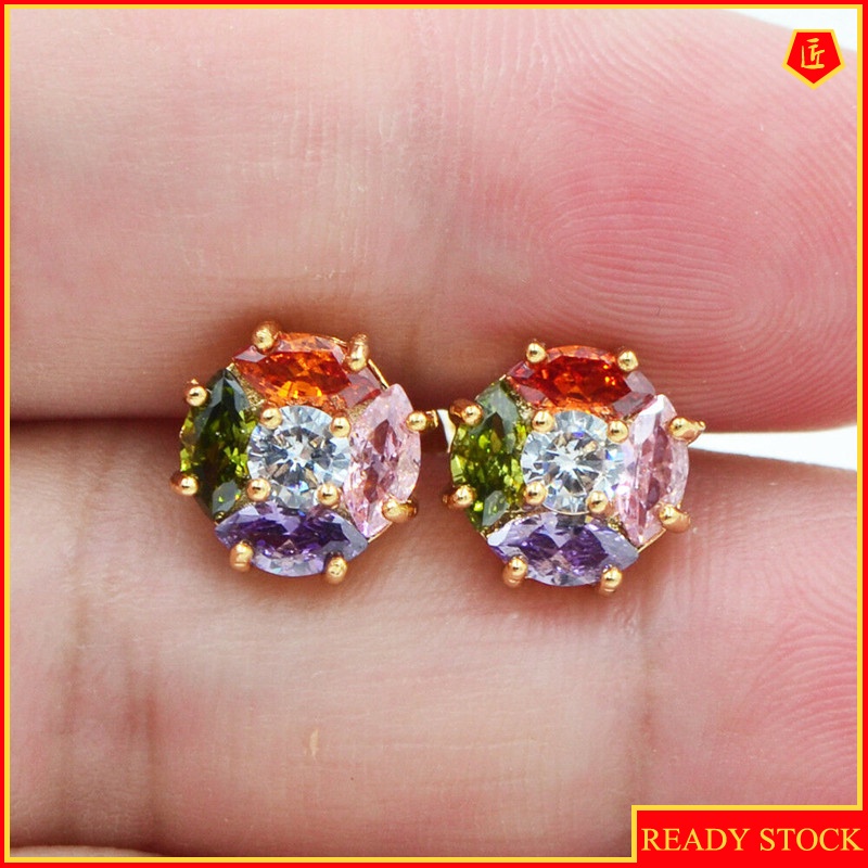 [Ready Stock]New Color Topaz 18K Gold Stud Earrings