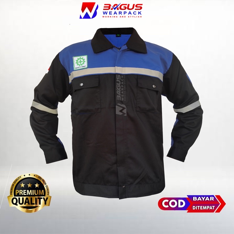 WEARPACK SAFETY / KEMEJA SAFETY / BAJU SAFETY LENGAN PANJANG / BAJU PROYEK KEREN / BAJU KERJA PRIA PROYEK / BAJU KERJA PIRA LAPANGAN / BAJU MEKANIK / BAJU WEARPACK / WERFAK PRIA KERJA / BAJU WEARPACK KERJA PROYEK / BAJU TAMBANG / HITAM BENHUR