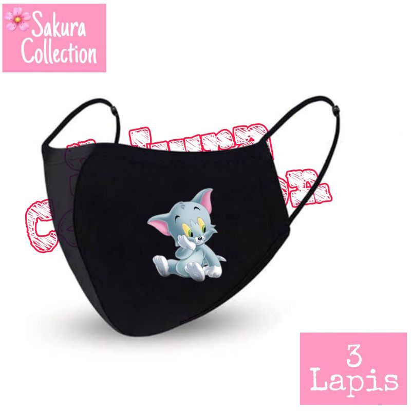 Masker Tom and Jerry Kain 3 Lapis / Scuba Anak Dewasa / Earloop