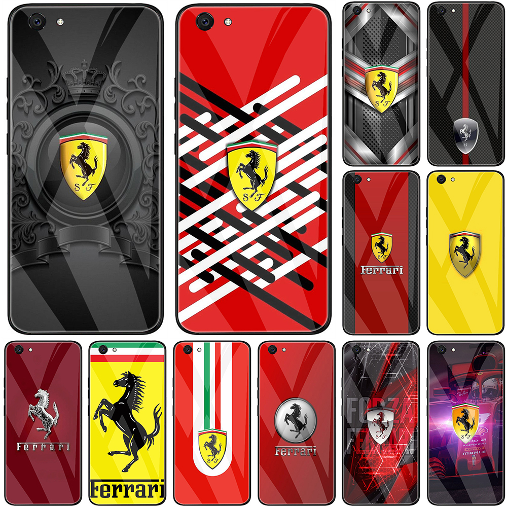 Casing Soft Case Kaca Anti Jatuh Motif Logo Ferrari Untuk