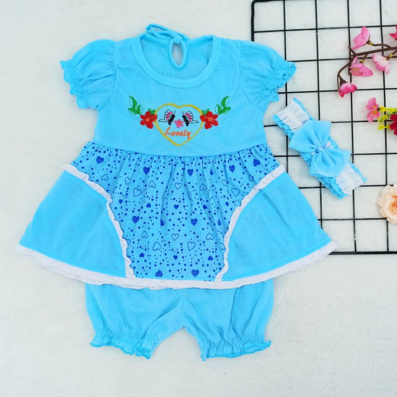 [Ss-7025] Pakaian Bayi Perempuan 0-9bulan Free Bando, Setelan Dress Anak New Born, Baju Anak Cewek