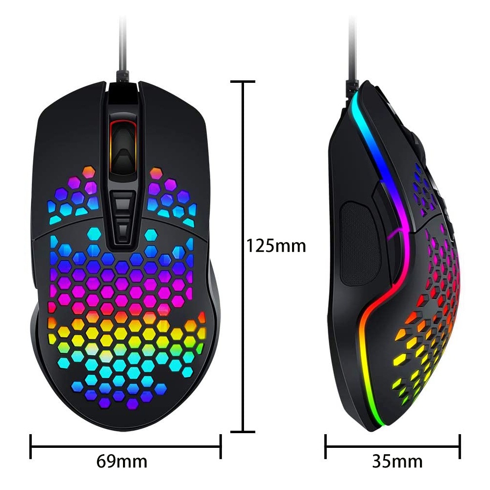 Mouse Kabel Terang Untuk Gaming Honeycomb Mouse Hollow Hole Bright Wired Mouse Mouse Mouse Gamer Optik Dengan LED RGB