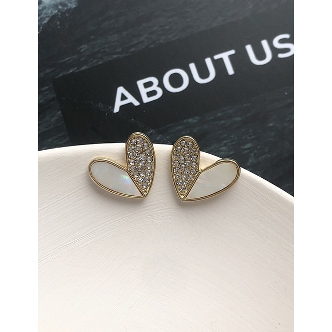 LRC Anting Tusuk Fashion Golden Full Diamond Shell Stitching Love Asymmetric K51331