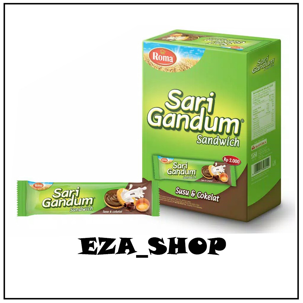 

ROMA SARI GANDUM Coklat 12 sachet 39gr / BISKUIT COKLAT / MAKANAN RINGAN