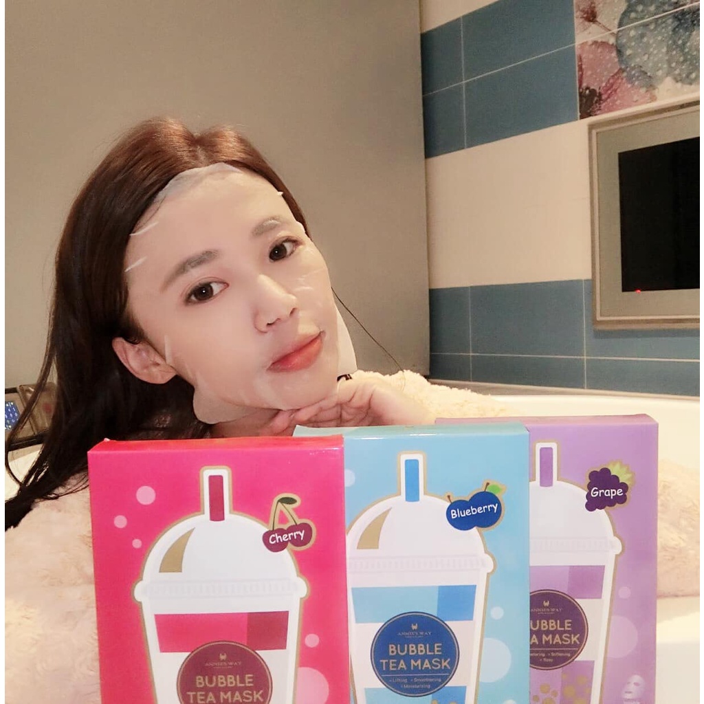 NEW ANNIE'S WAY BUBBLE TEA INVISIBLE SILK MASK ANNIES Masker Mencerahkan Wajah FIRMING NOURISHING BRIGHTENING ( BLACK TEA / BLUEBERRY / STRAWBERRY / MANGO / GREEN TEA )