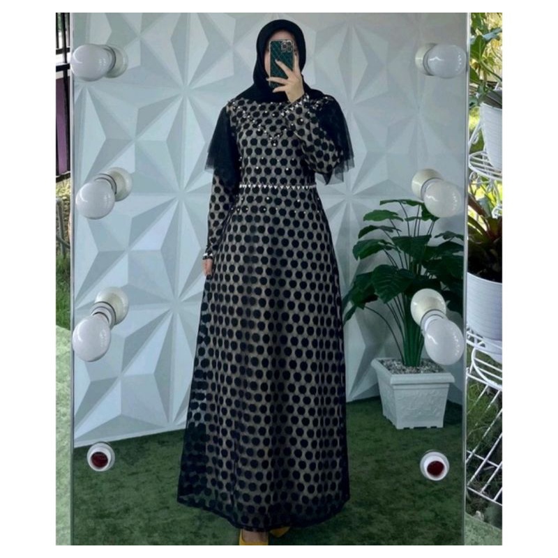 WDAqifa Fashion Gamis Pesta Brukat Onde Mewah Sayap Tile Lengan  Original Ozias Ready Hitam