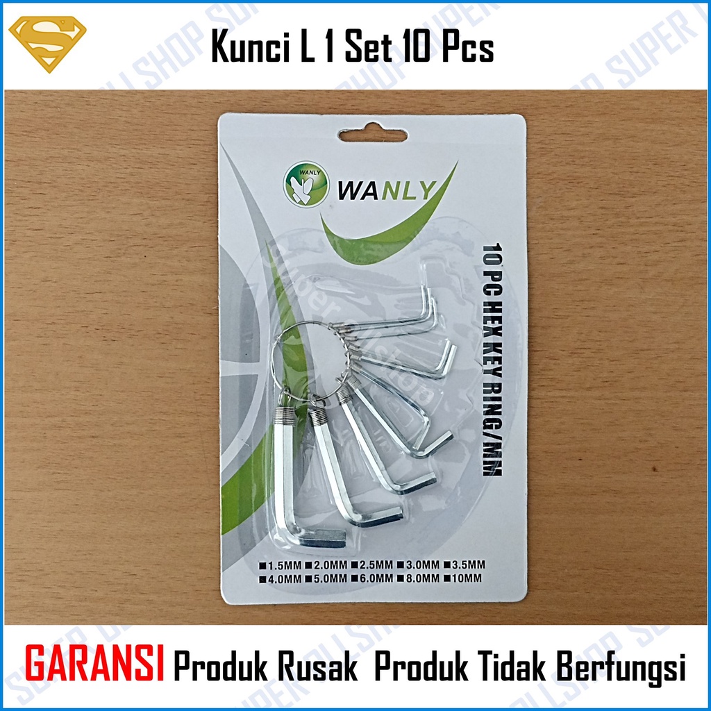 Kunci L Set 10 Pcs Hex Plat Hexagonal Key Wrench Chrome Kecil