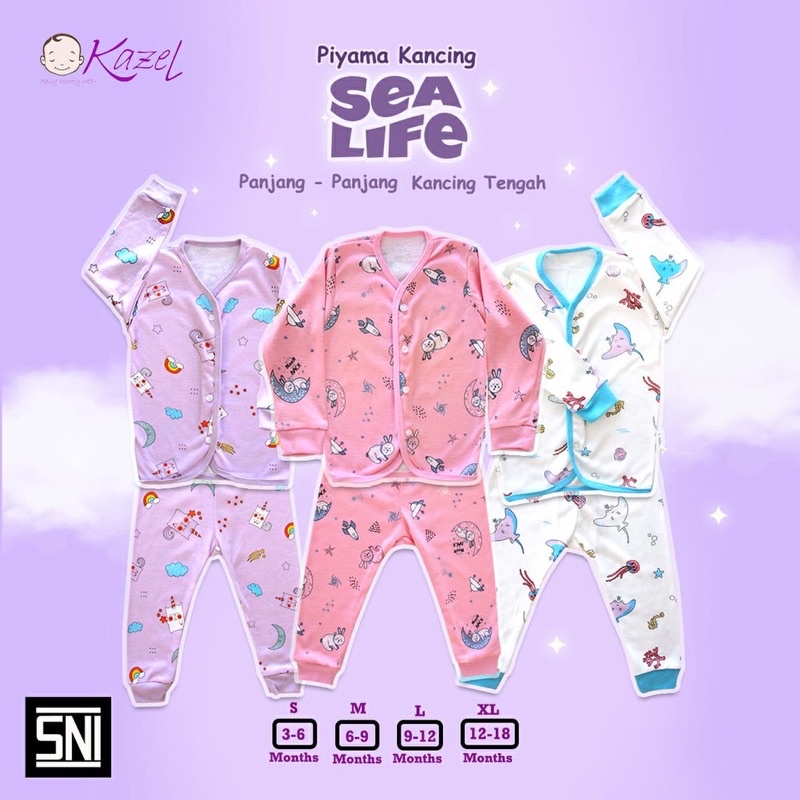 KAZEL SEALIFE PIYAMA 1pc stel Piyama Kancing TENGAH Girl Sealife Edition motif perempuan/Baju tidur piyama anak bayi/ Baju anak bayi/ Baju murah
