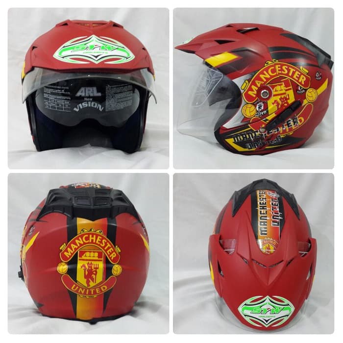 Helm Club Bola Manchester United Merah Doff Double Visor SNI