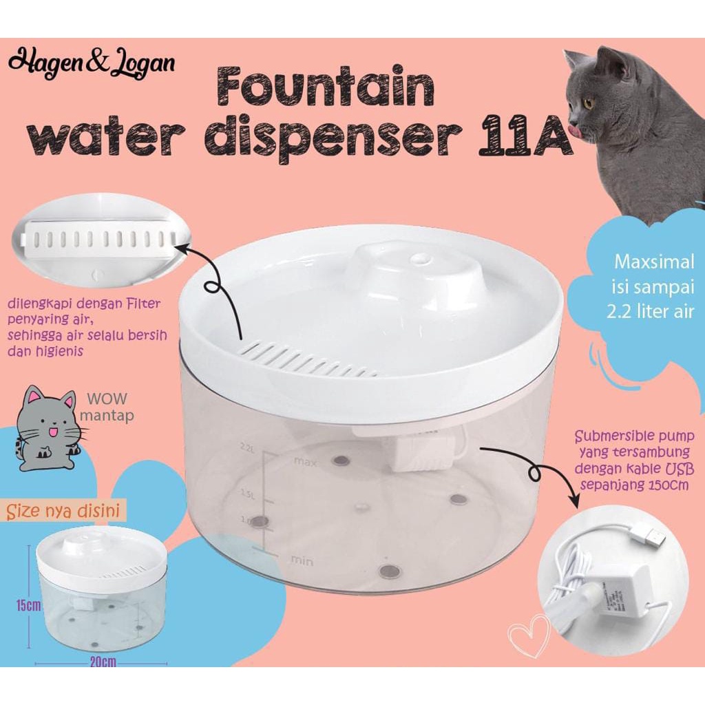 Fountain Water Dispenser 11A Tempat Minum Anjing Kucing 2,2L