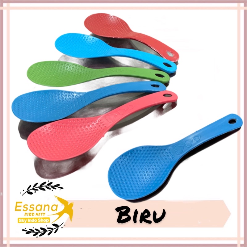 Gelas Minum Plastik _Piring Makan Bulat Plastik _Mangkok Makan Bulat Bakso Plastik_Sendok Makan Plastik_Terlaris Termurah Berkualitas ( 1pcs ) claris-Centong Nasi Biru