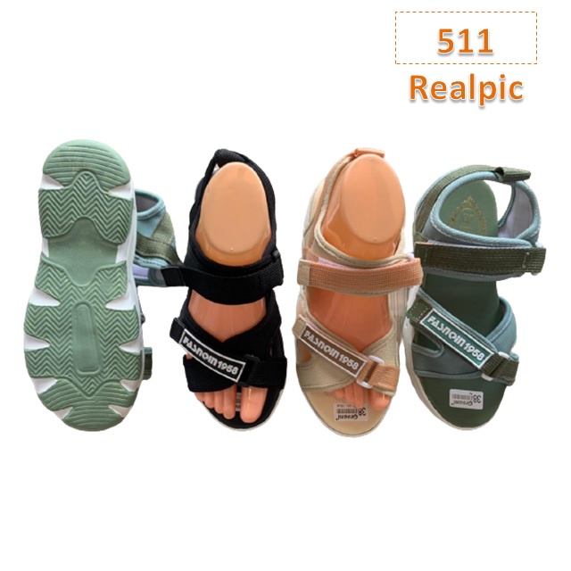 Sandal Gunung Tali Wanita Paris Fahion Kasual Korea Sol Tebal 5 Cm Hitam Hijau Krem (511)