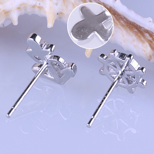 Hu Hu Hu Hu Hu Alat Bantu Pasang Kacamata♡ Anting Tusuk Asimetris Model Jangkar / Kemudi Kapal Warna Silver Untuk Wanita