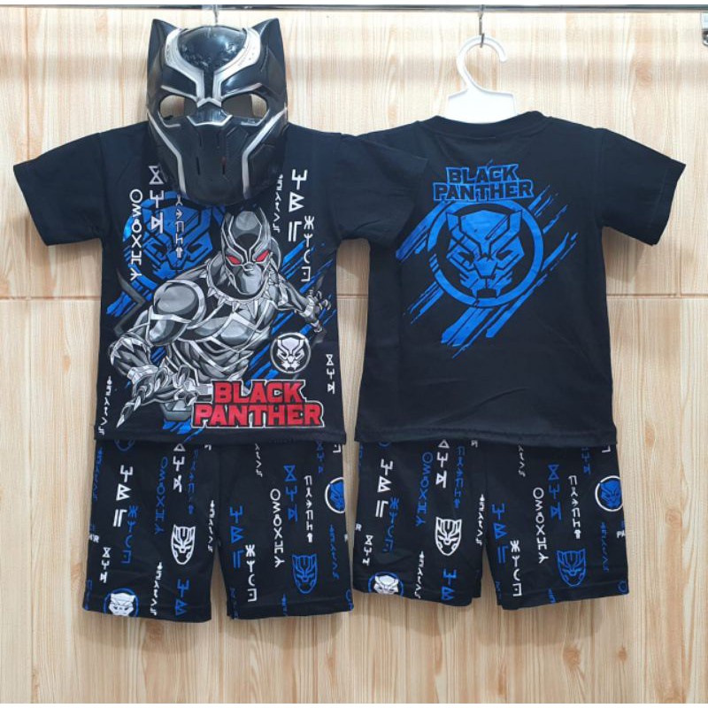 Setelan Baju Black Panther Anak Santai Pendek Murah Terbaru Umur 1 - 11 Tahun KE9