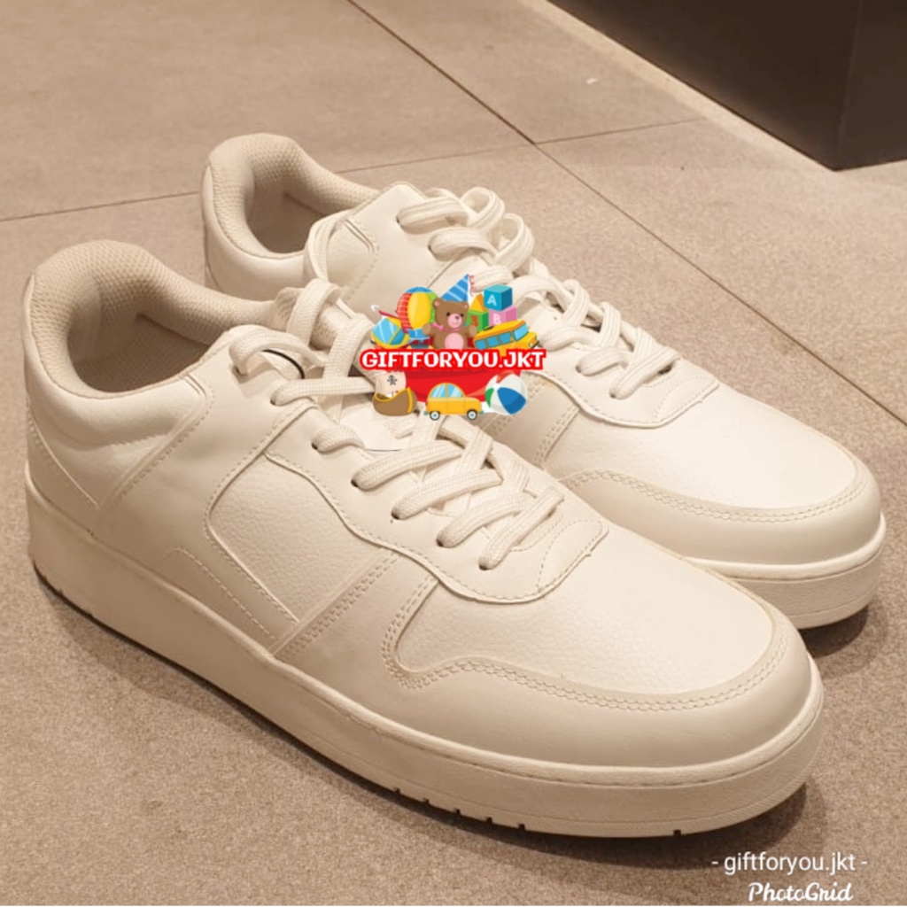 Sepatu Pria Zara Putih Retro Monochrome Trainers White Sneakers Man Shoes Laki-laki Cowok Style Casu