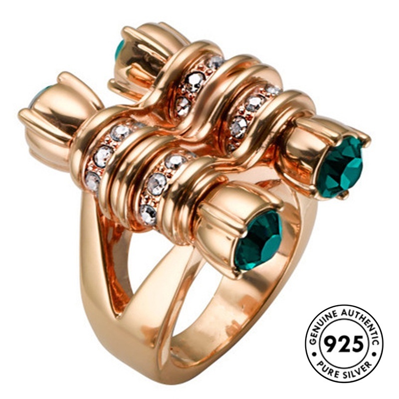 Cincin Sterling Silver 925 Dengan Emerald Warna Rose Gold Untuk Wanita