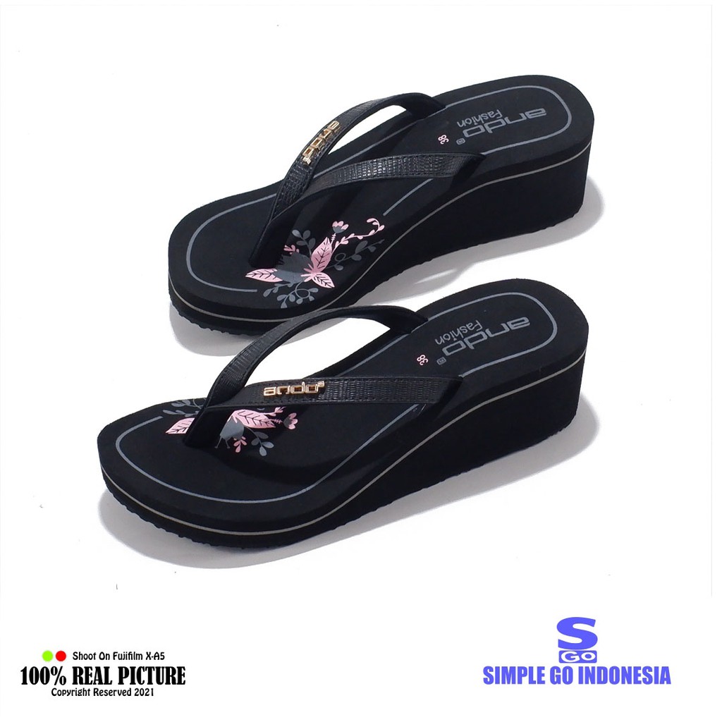 Sendal wanita wedges spon jepit original sandal cewek perempuan dewasa hak rata tinggi 5cm kwalitas import branded Ando Gendhis 03 01 ibu-ibu promo keren murah cod 36-40-2