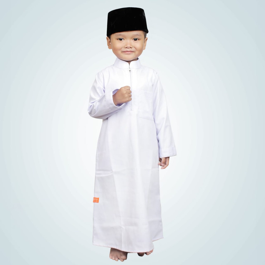 Salim Moslem -Busana Muslim/Gamis Koko Anak Putih Polos Murah -Putih