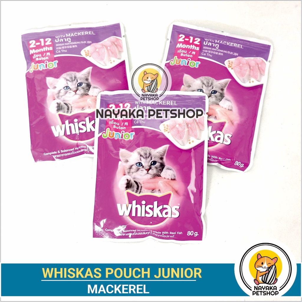 Whiskas Junior Mackerel Pouch Makanan Kucing Basah Pakan Wet Food Cat Kitten Anak Kucing