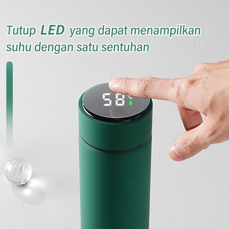 Letyeah &amp; Kaizenliving Botol Minum Termos Air Panas Layar sentuh LED Display Suhu 500ml Anti Tumpah