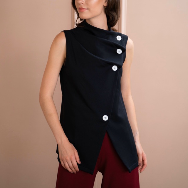 Tasha Top Hitam - Baju Atasan Blouse Blus Scuba Turtleneck Casual Wanita