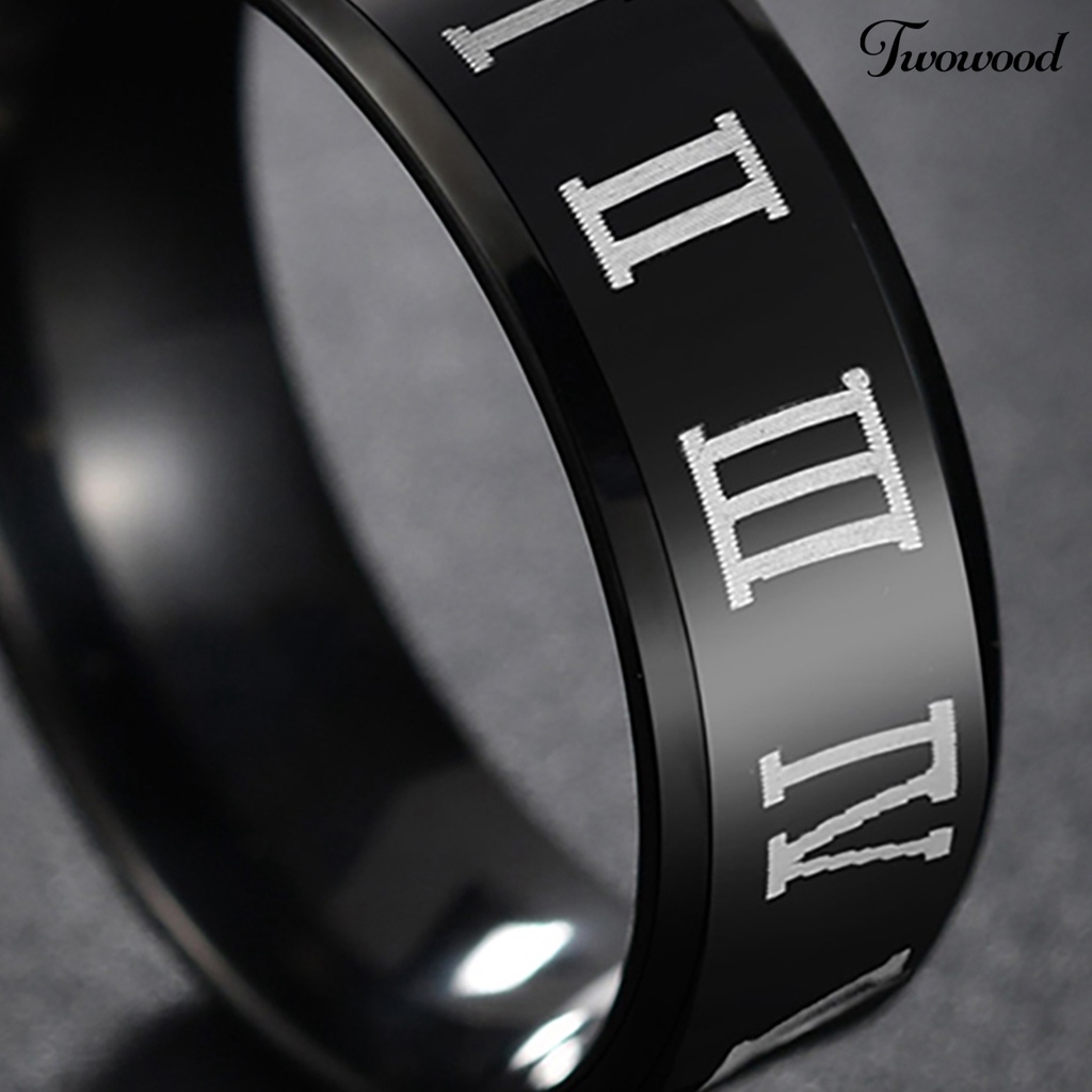 Cincin Bahan Stainless Steel Motif Print Angka Romawi Untuk Pria