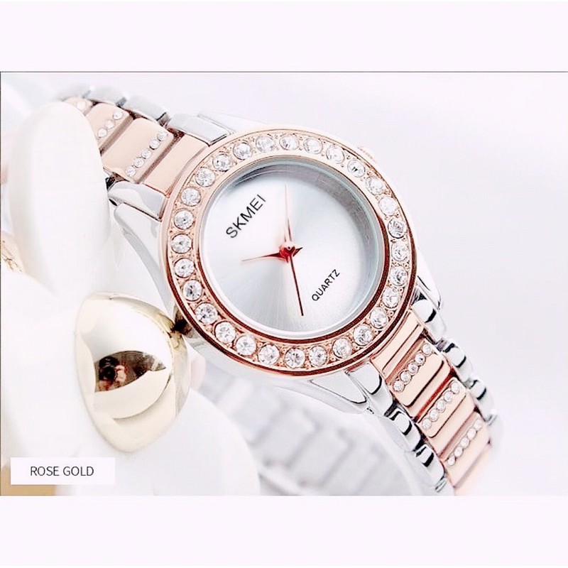Jam Tangan Cewe Wanita Original SKMEI 1262 Bulat 2.6cm Rantai Stainless Tahan Air Bonus Kotak