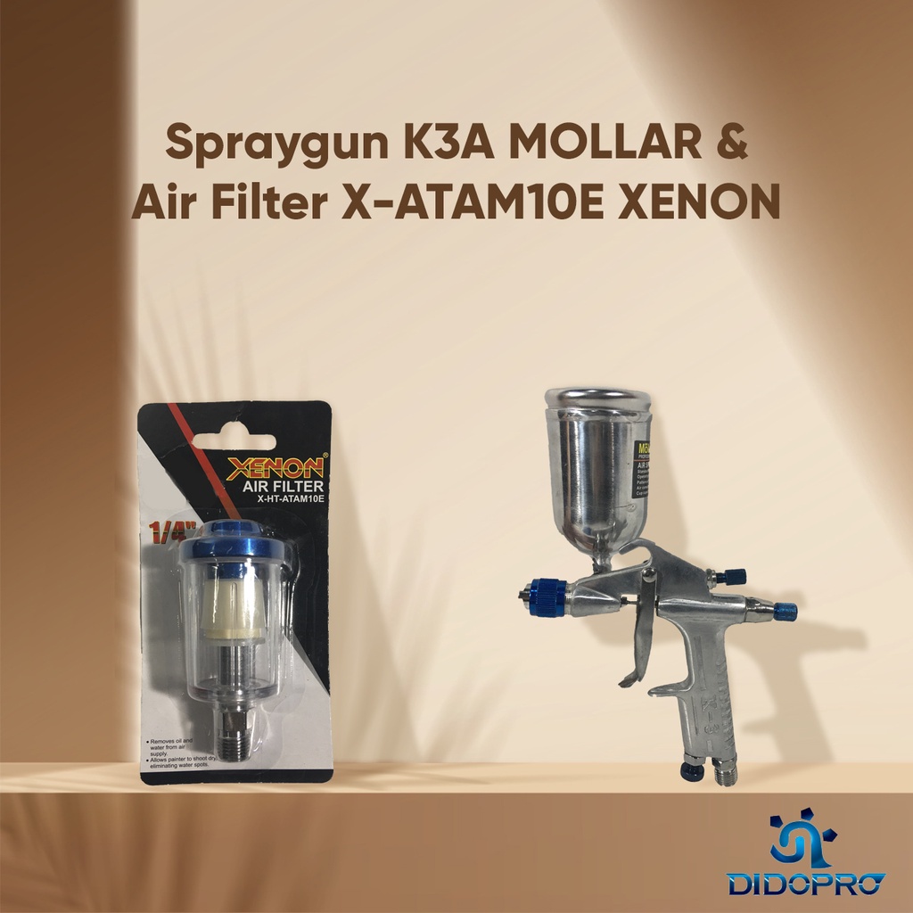 PAKET Spray Gun MOLLAR MLR K3 Tabung Atas 200cc FREE Air Filter Kompresor Saringan Angin